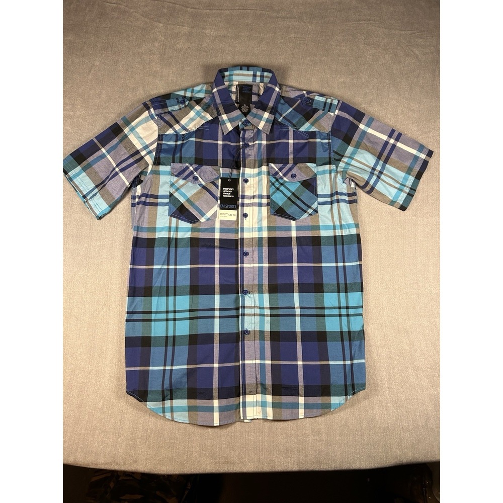 Koman Jeans KM Sports Plaid Short Sleeve Button Down Shirt XL